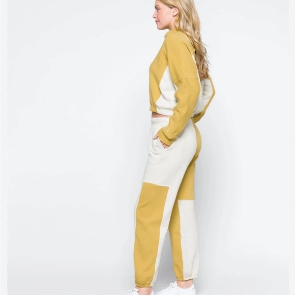 Free People Movement Yellow Patched Up honey‎  Jogger Sweatpants Set L NWOT - Picture 1 of 16